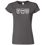  "Eat, Sleep, Play - Checkers" women's t-shirt Charcoal