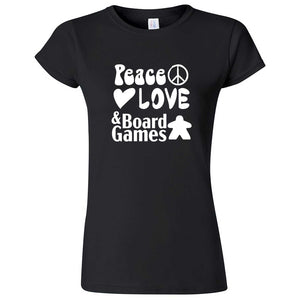  "Peace, Love, and Board Games" women's t-shirt Black