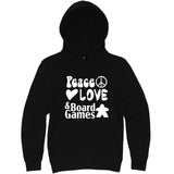  "Peace, Love, and Board Games" hoodie, 3XL, Black