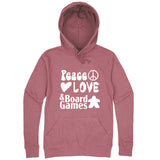  "Peace, Love, and Board Games" hoodie, 3XL, Mauve