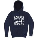  "Gamers Don't Die, They Respawn" hoodie, 3XL, Vintage Denim