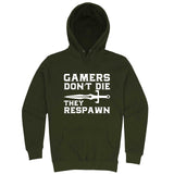 "Gamers Don't Die, They Respawn" hoodie, 3XL, Army Green