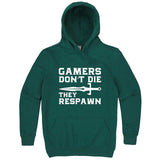  "Gamers Don't Die, They Respawn" hoodie, 3XL, Teal