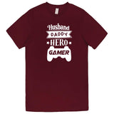  "Husband, Daddy, Hero, Gamer" men's t-shirt Burgundy