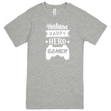  "Husband, Daddy, Hero, Gamer" men's t-shirt Heather Grey