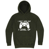  "I Don't Work Out, I Level Up - Video Games" hoodie, 3XL, Vintage Olive