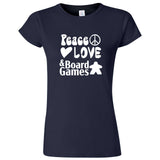  "Peace, Love, and Board Games" women's t-shirt Navy Blue