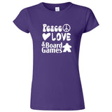  "Peace, Love, and Board Games" women's t-shirt Purple