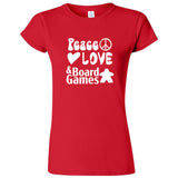  "Peace, Love, and Board Games" women's t-shirt Red