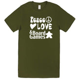  "Peace, Love, and Board Games" men's t-shirt Army Green