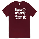  "Peace, Love, and Board Games" men's t-shirt Burgundy