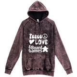  "Peace, Love, and Board Games" hoodie, 3XL, Vintage Cloud Black