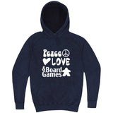  "Peace, Love, and Board Games" hoodie, 3XL, Vintage Denim