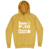  "Peace, Love, and Board Games" hoodie, 3XL, Vintage Mustard