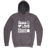  "Peace, Love, and Board Games" hoodie, 3XL, Vintage Zinc