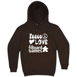 "Peace, Love, and Board Games" hoodie, 3XL, Chestnut