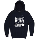  "Peace, Love, and Board Games" hoodie, 3XL, Navy