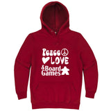  "Peace, Love, and Board Games" hoodie, 3XL, Paprika