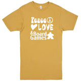  "Peace, Love, and Board Games" men's t-shirt Vintage Mustard