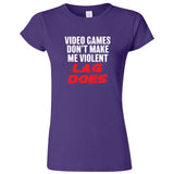  "Video Games Don't Make Me Violent, Lag Does" women's t-shirt Purple